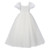 White Tulle Puff Sleeve Pearls Flower Girl Dress