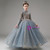 Blue Tulle High Neck Beading Sequins Flower Girl Dress