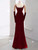 Burgundy Sequins Straps Beading Prom Dress