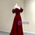 Burgundy Straps Bow Prom Dress