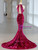 Fuchsia Mermaid Sequins Halter Prom Dress