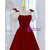 Burgundy Square Puff Sleeve Bow Prom Dress