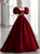 Burgundy Square Puff Sleeve Backless Prom Dress