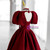 Burgundy Square Puff Sleeve Backless Prom Dress