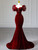 Burgundy Mermaid Velvet Puff Sleeve Bow Prom Dress