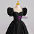 Black Square Puff Sleeve Crystal Prom Dres