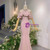 Pink Mermaid Halter Crystal Prom Dress