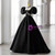 Black Square Puff Sleeve Backless Prom Dress
