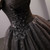 Black Tulle Puff Sleeve Appliques Pleats Quinceanera Dress