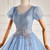 Blue Tule Sequins Short Sleeve Quinceanera Dress
