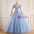 Blue Tule Sequins Short Sleeve Quinceanera Dress