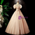 Champagne Pink Tulle Puff Sleeve Quinceanera Dress