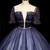 Dark Blue Tulle Backless Beading Quinceanera Dress