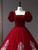 Burgundy Tulle Velvet Short Sleeve Quinceanera Dress