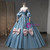 Blue Puff Sleeve Bow Quinceanera Dress