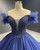Navy Blue Tulle Ball Gown Beading Prom Dress