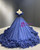 Navy Blue Tulle Ball Gown Beading Prom Dress