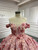 Pink Tulle Off the Shoulder 3D Appliques Prom Dress With Train