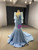 Blue Mermaid Sequins Pearls Long Sleeve Prom Dress