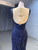 Navy Blue Mermaid Straps Beading Prom Dress