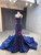 Navy Blue Mermaid Straps Beading Prom Dress