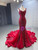 Burgundy Mermaid Straps Beading Prom Dress