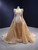 Champagne Gold Long Sleeve Beading Prom Dress