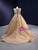 Champagne Gold Long Sleeve Beading Prom Dress