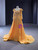 Gold Long Sleeve Beading Prom Dress With Detachable Train