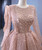 Pink Tulle Long Sleeve Beading Pearls Prom Dress