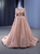 Pink Tulle Long Sleeve Beading Pearls Prom Dress