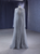 Gray sequined sheath prom dress with sheer cape sleeves