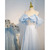 Blue Sequins Straps Bow Prom Dress