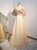 Champagne Sequins Straps Bow Prom Dress