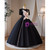 Black Satin Short Sleeve Ball Gown Prom Dress