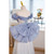 Blue Tulle Sequins Off the Shoulder Bow Prom Dress