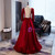 Burgundy Velvet Long Sleeve Beading Prom Dress