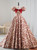 Burgundy Ball Gown Square Puff Sleeve Prom Dress