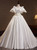 White Satin Puff Sleeve Flower Wedding Dress