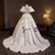 White Satin Puff Sleeve Flower Wedding Dress