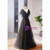 A-Line Black Tulle Sequins V-neck Beading Prom Dress