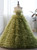 Green Ball Gown Tulle Feather Tiers Princess Dress