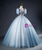 Blue Tulle V-neck Puff Sleeve Quinceanera Dress