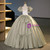 Green Satin Puff Sleeve Bow Quinceanera Dress 