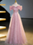 Pink Tulle Sequins Off the Shoulder Bow Prom Dress