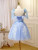 Blue Tulle Spaghetti Straps Appliques Homecoming Dress