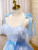 Blue Tulle Spaghetti Straps Appliques Homecoming Dress