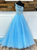 Blue Tulle One Shoulder Sequins Crystal Prom Dress