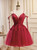 Burgundy Tulle Lace Spaghetti Straps Homecoming Dress