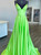Green Satin Spaghetti Straps Prom Dress